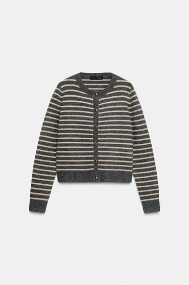 STRIPED CARDIGAN - Grey / Beige by Zara - Image 6