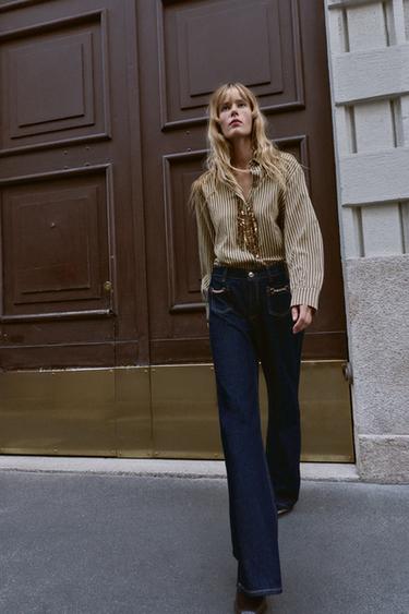 STRIPED SHIRT - ecru/khaki by Zara