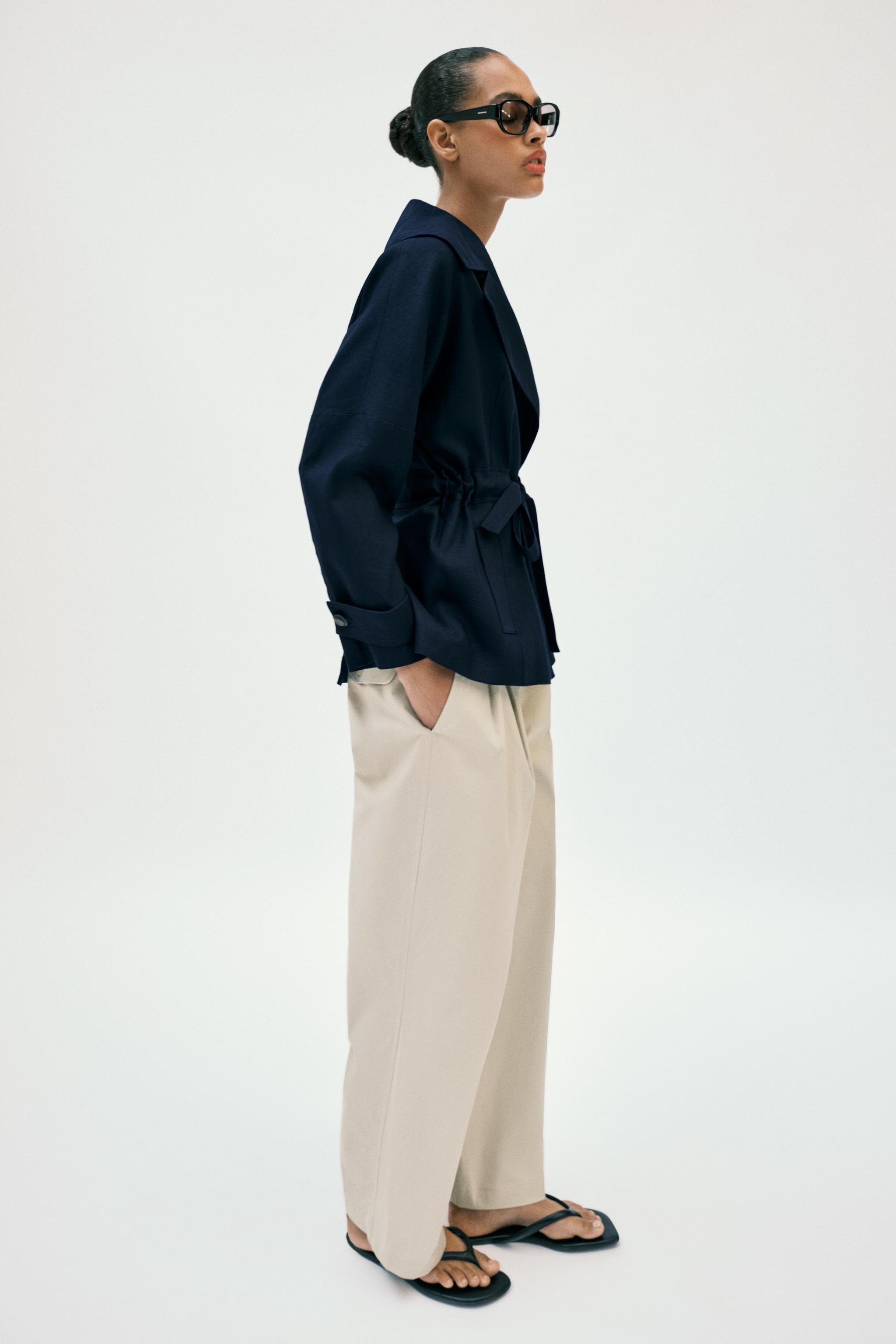 VESTE TRENCH EN LIN À CEINTURE
