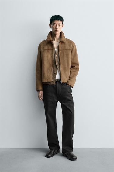CROPPED FIT FAUX SUEDE JACKET - camel by Zara