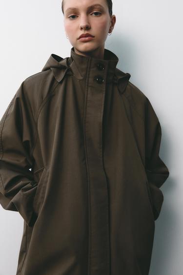 TRENCH CAPUCHA WATER REPELLENT ZW COLLECTION - Khaki oscuro de Zara