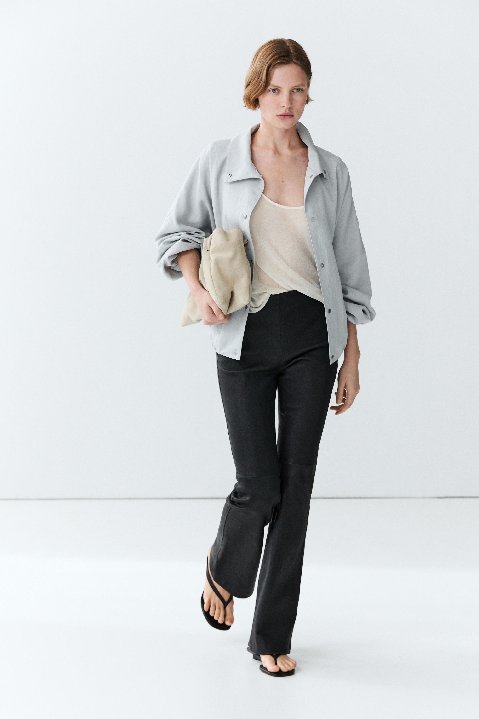 Nappa leather flare fit leggings — Blue