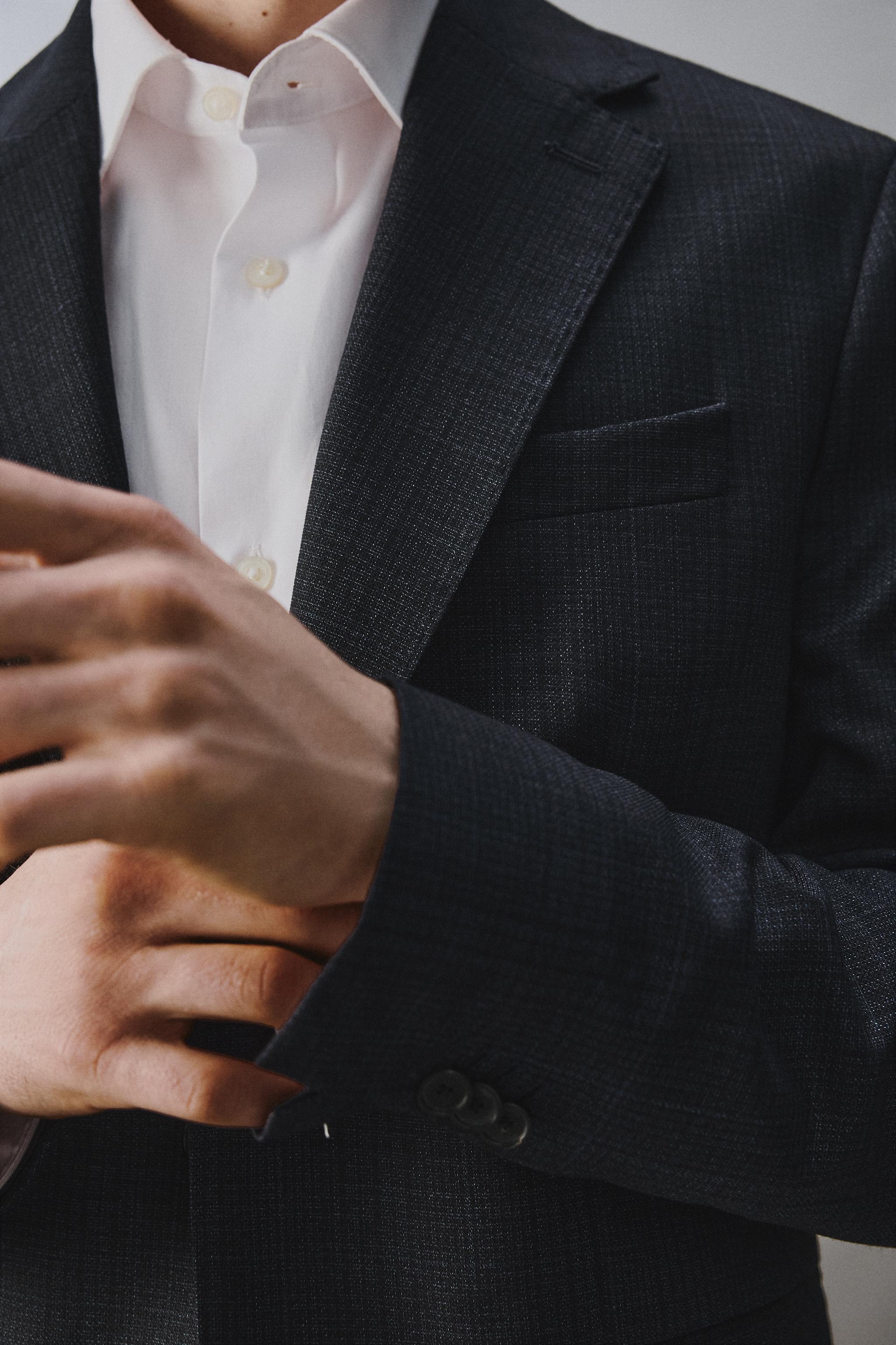 100% WOOL PLAID SUIT BLAZER