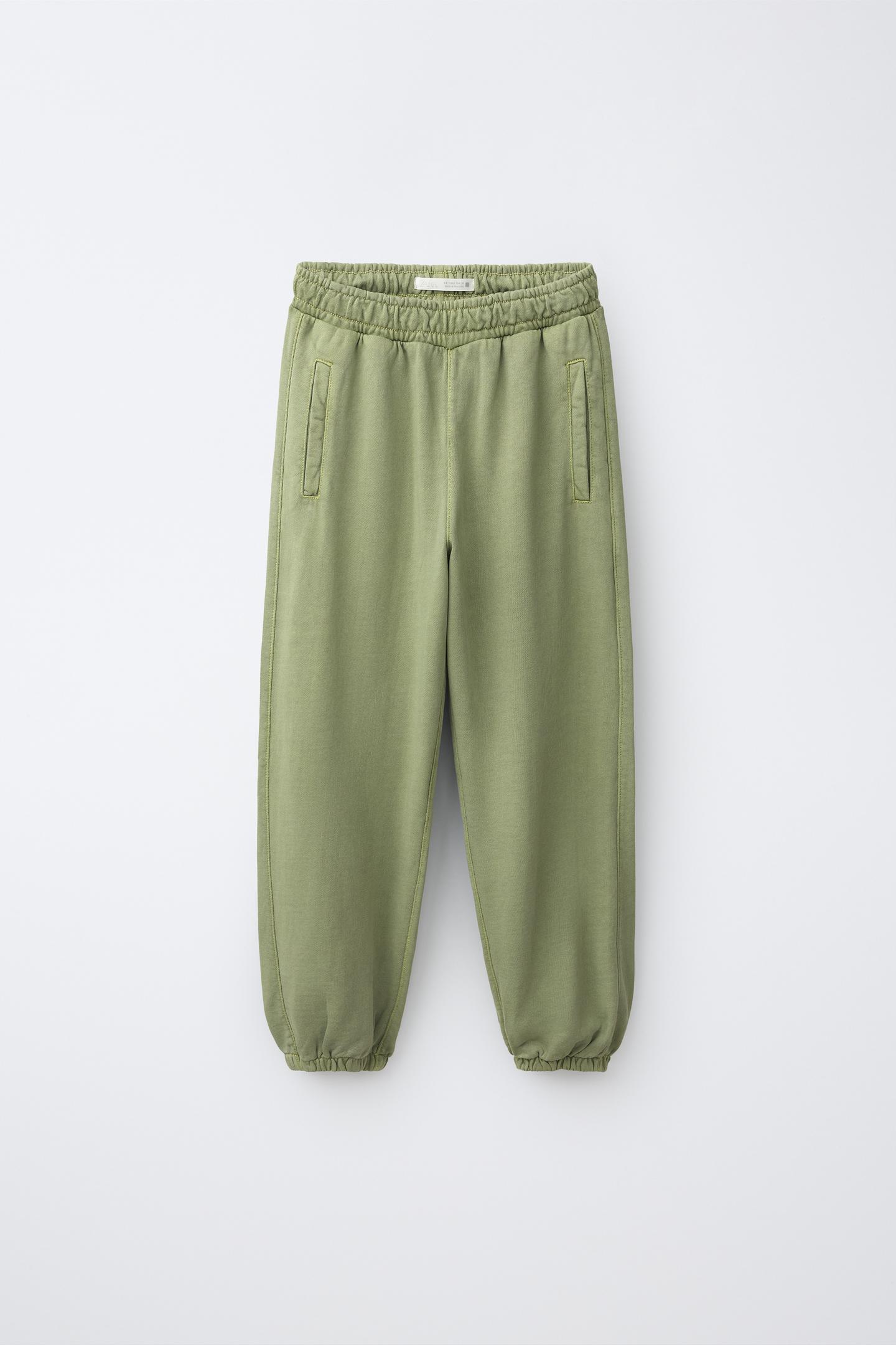 Детский комплект Zara Garment-Dyed Polo Sweatshirt and Jogger Set, цвет: Зелёный — фото 4