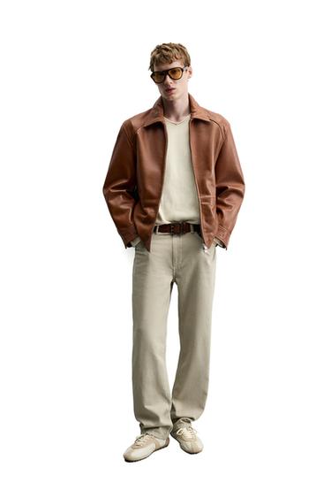 REGULAR FIT LEATHER JACKET - Brandy by Zara