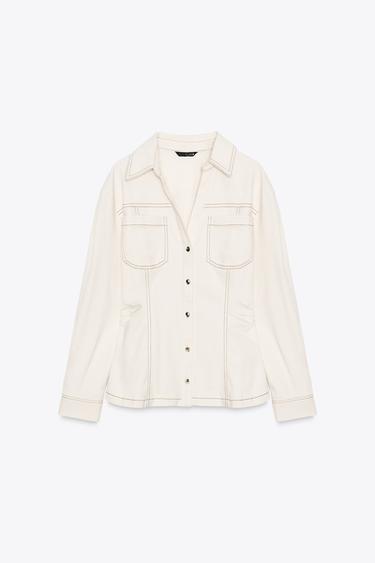 FITTED DENIM SHIRT - Ecru by Zara