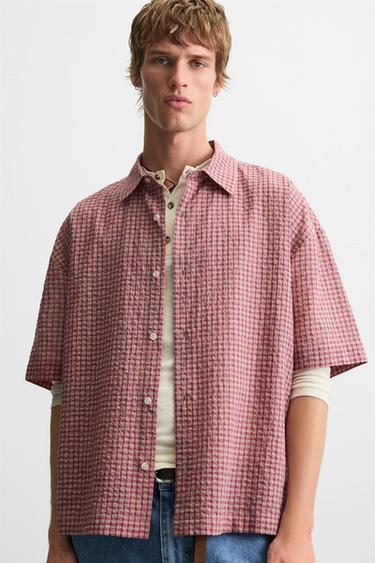 SEERSUCKER CHECK SHIRT - Pink by Zara - Image 4