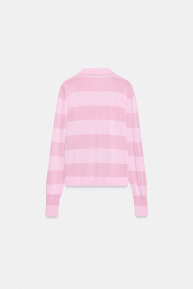 STRIPED POLO CARDIGAN - Faded pink by Zara - Image 7