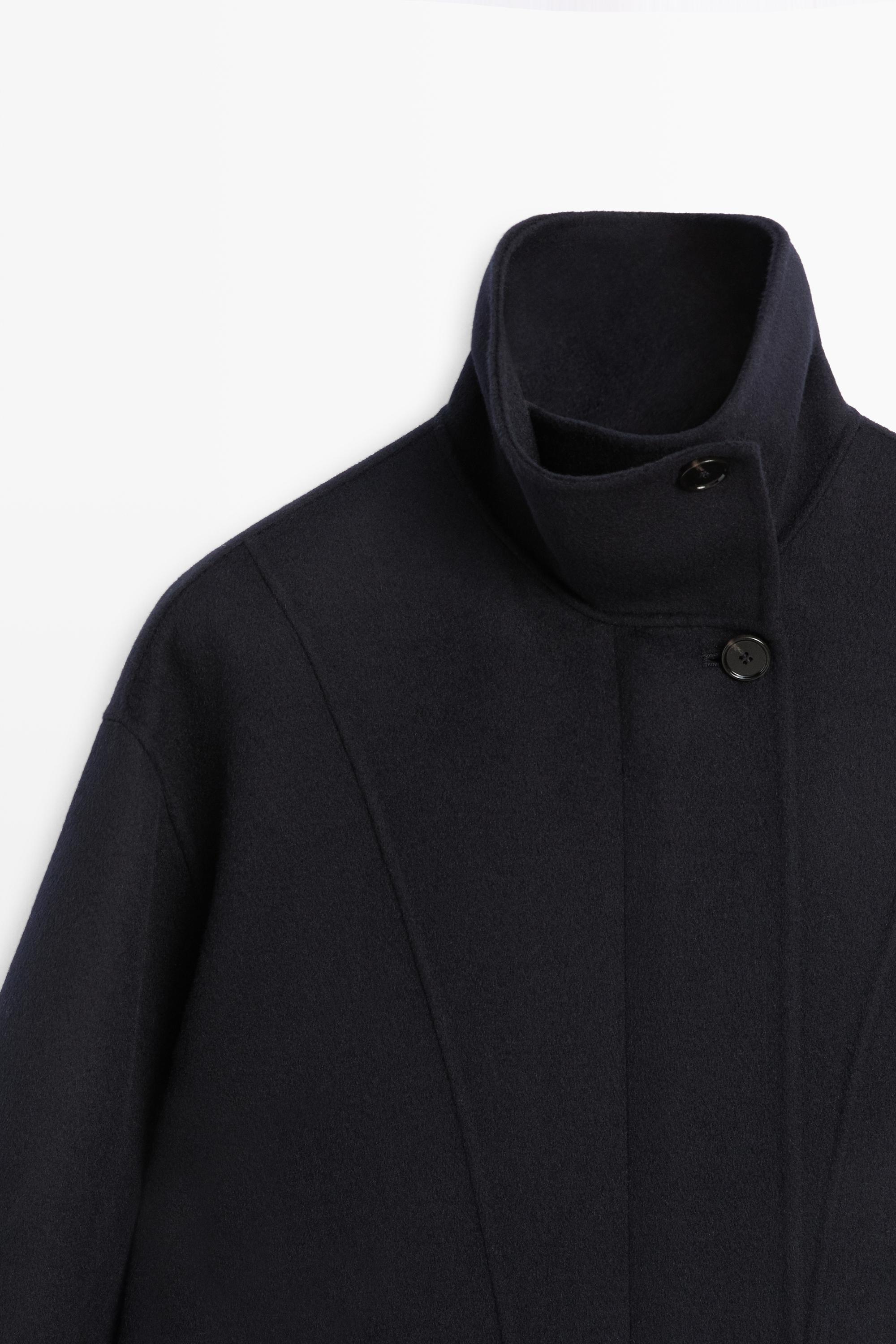 Parka longue à col montant en mélange de laine