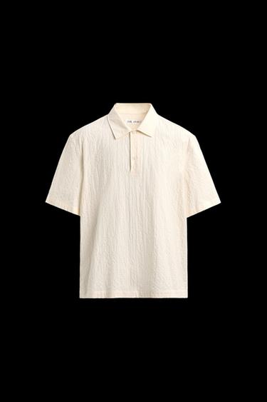 Zara SEERSUCKER POLO SHIRT - White