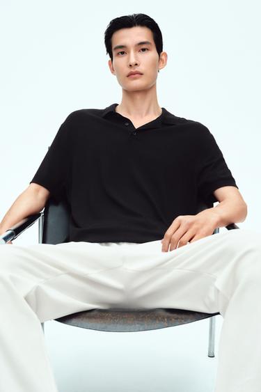 Zara 人造絲混紡針織POLO衫 - 黑色