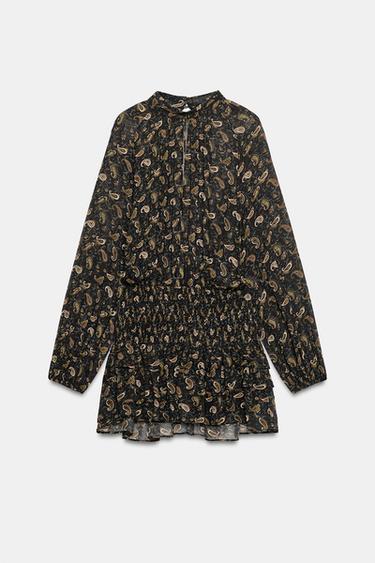 RUFFLED PRINT MINI DRESS - Khaki by Zara - Image 0