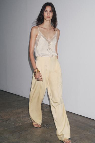 Zara ZW COLLECTION LACE CAMISOLE TOP - Oyster-white