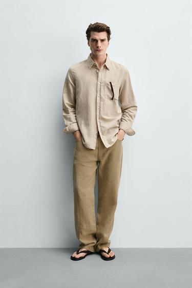 REGULAR FIT HEMD AUS LEINEN UND BAUMWOLLE - Hellbeige von Zara