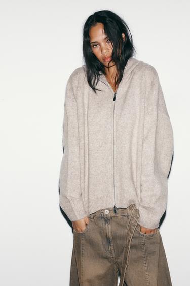 სვიტერი შალის კაპიუშონით - Zara-ს Beige