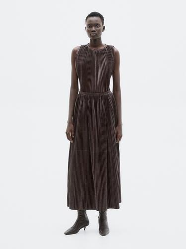 Zara Long pleated nappa leather skirt - LIMITED - Brown - Image 0