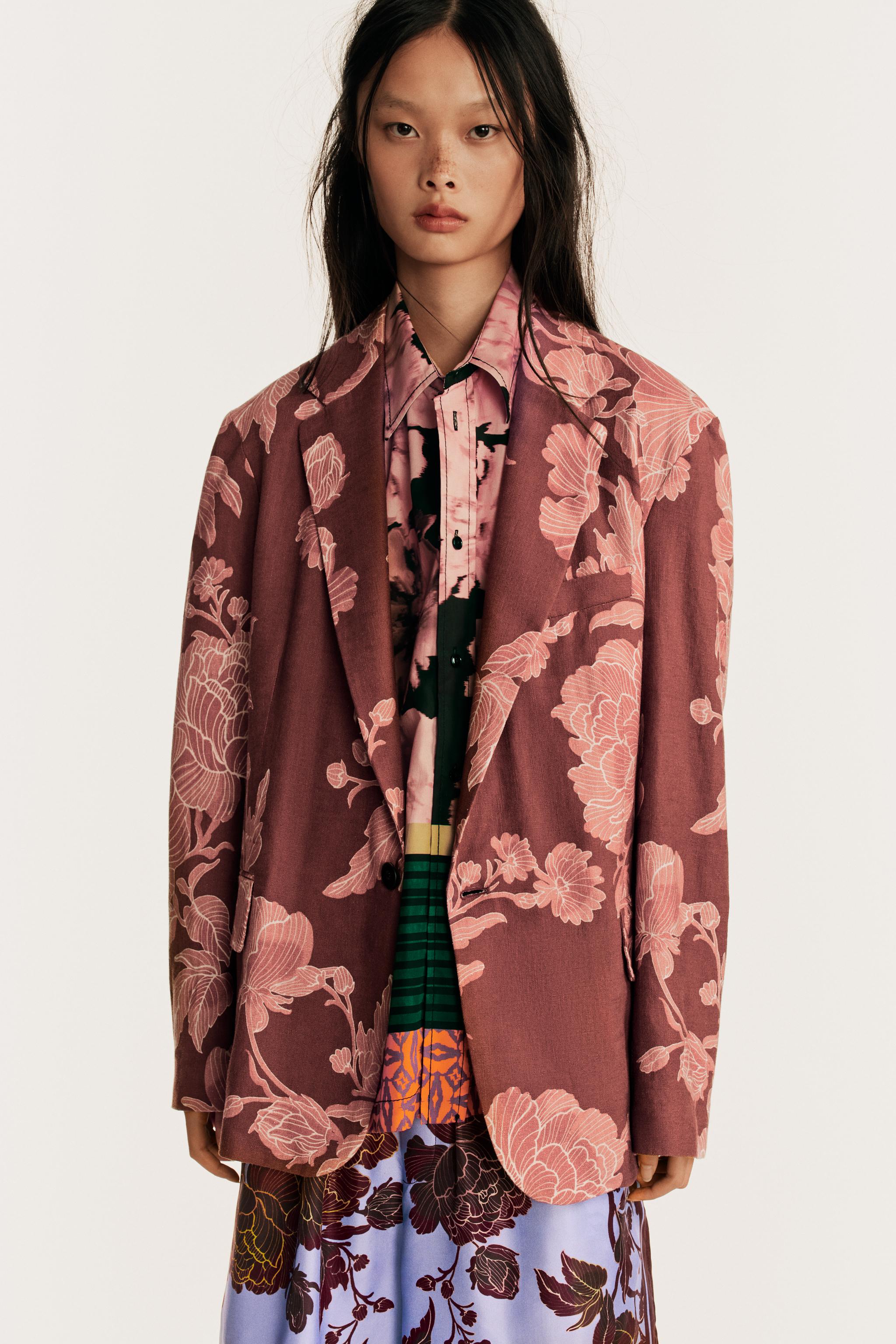 LIMITED EDITION PRINTED LINEN-COTTON RELAXED FIT BLAZER — Printed