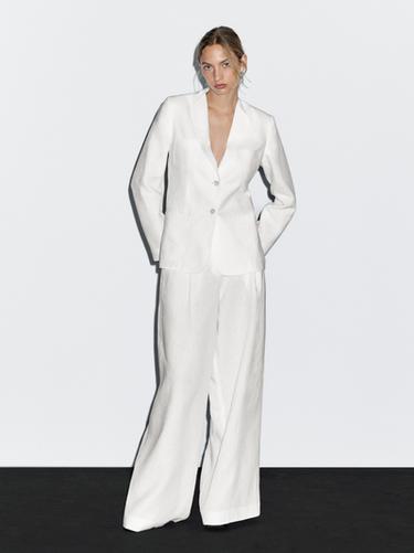 Zara 100% linen darted suit trousers - Ecru