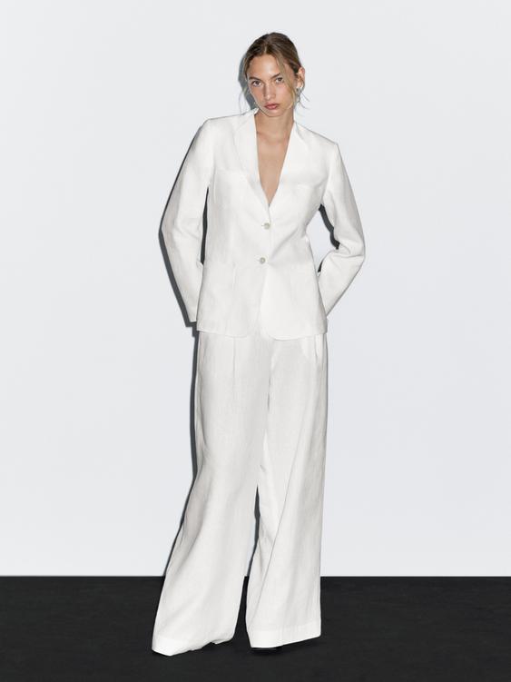 Linen suit trousers with darts