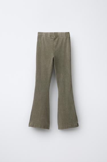 HEAVY WEIGHT T-SHIRT AND WASHED-EFFECT RIBBED FLARE LEGGINGS SET - washed green by Zara - Image 4