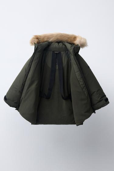 DOUDOUNE CAPUCHE EFFET FOURRURE 50% PLUME ET 50% DUVET WATER REPELLENT ET WINDPROOF - Vert foncé de Zara