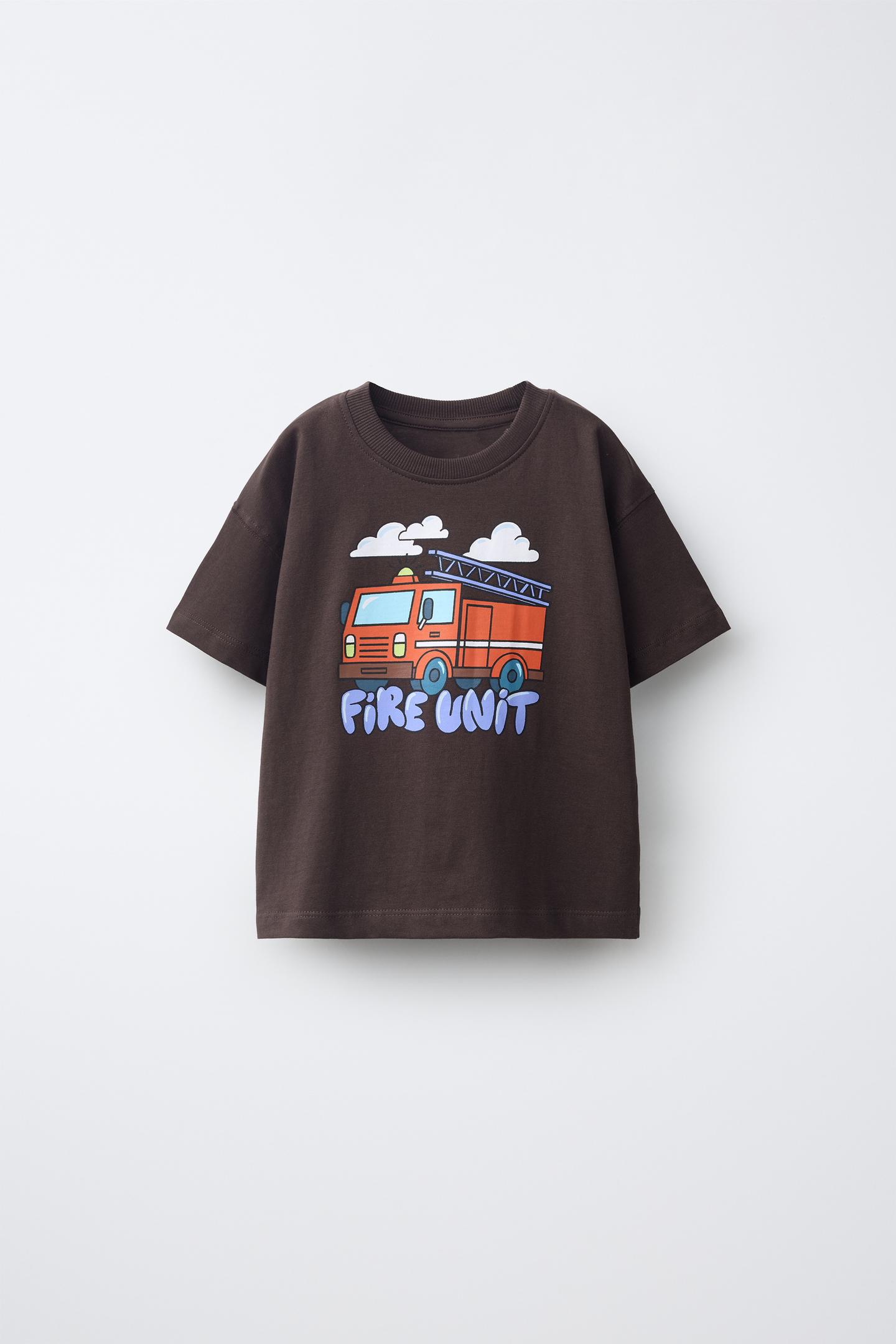 Детская футболка Zara Vehicle Print, цвет: Коричневый