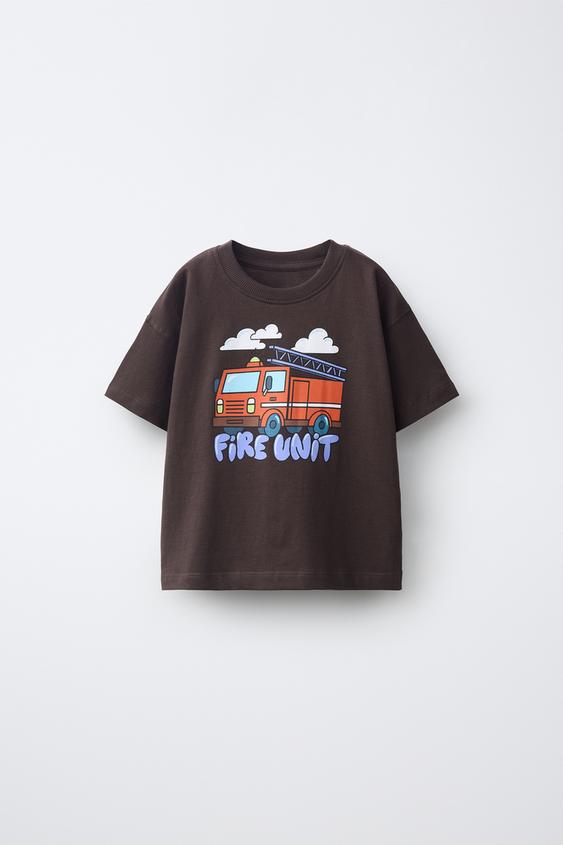 Zara VEHICLE PRINT T-SHIRT - Brown - Image 0