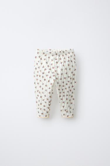 FLORAL TEXTURED LEGGINGS — Ecru 1
