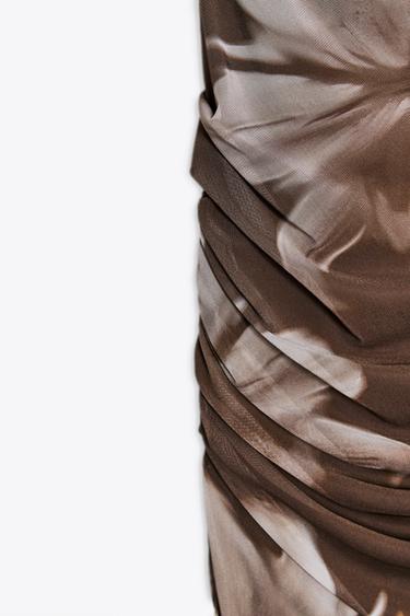 ROBE MIDI IMPRIMÉE TULLE FOULARD - Kaki de Zara - Image 5