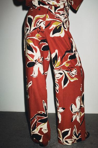 FLORAL PRINT LINEN BLEND TROUSERS - Multicoloured by Zara - Image 2