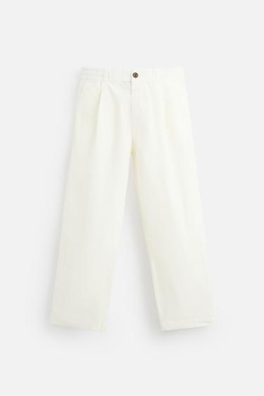 CALÇAS RELAXED FIT POPELINA - Branco-marfim da Zara