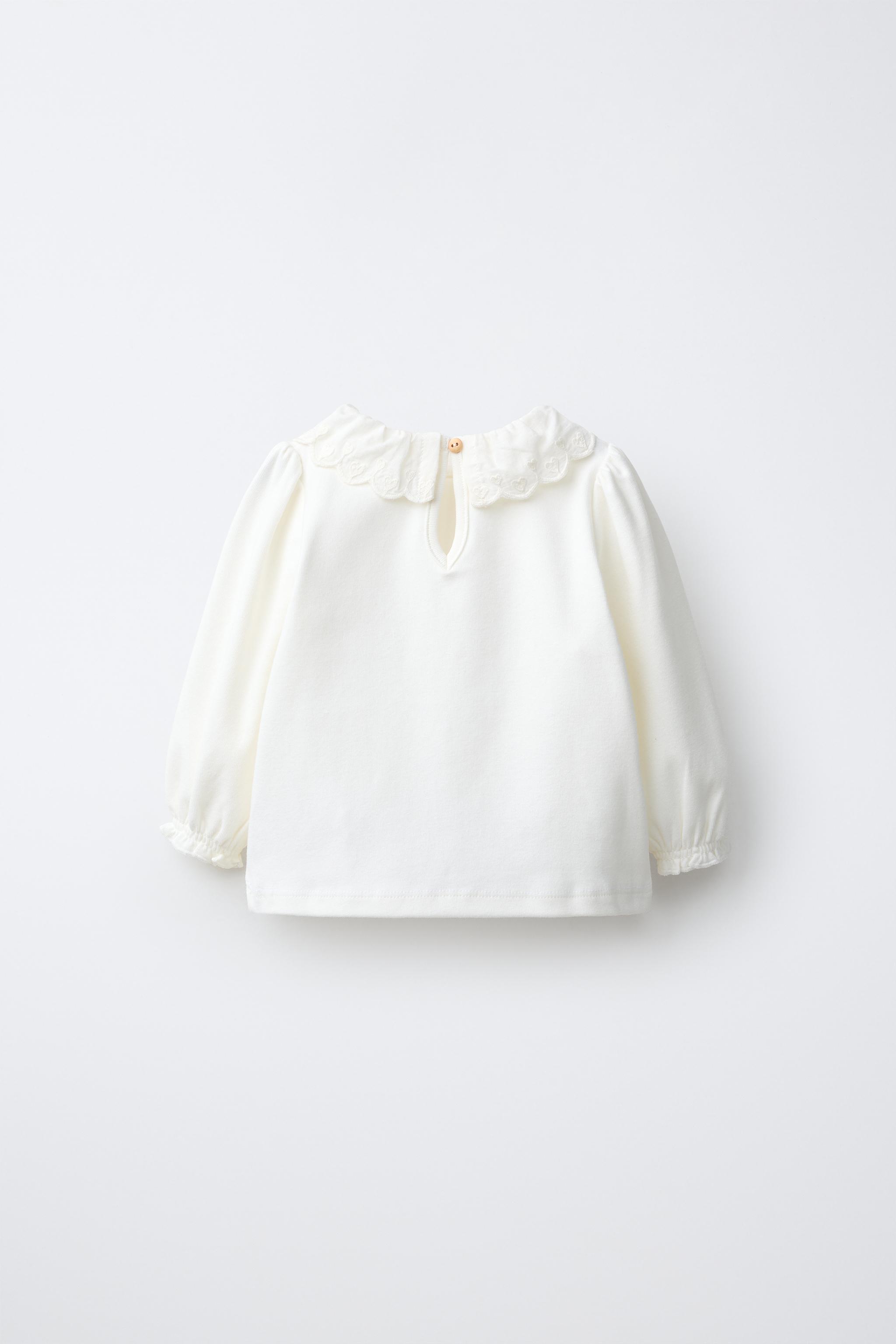 EMBROIDERED PETER PAN COLLAR TOP — Ecru