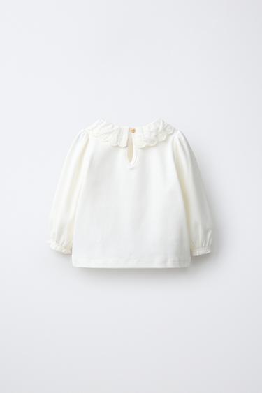 EMBROIDERED PETER PAN COLLAR TOP — Ecru 2