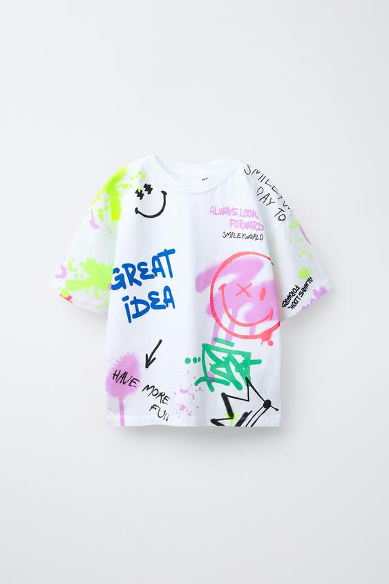 CAMISETA ESTAMPADA GRAFFITI SMILEYWORLD ® Branco ZARA Brasil