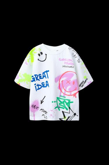 CAMISETA ESTAMPADA GRAFFITI SMILEYWORLD ® - Blanco de Zara - Imagen 0