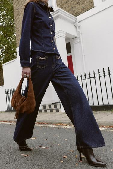 Z1975 MID-WAIST WIDE-LEG JEANS WITH CHAINS - Blue by Zara