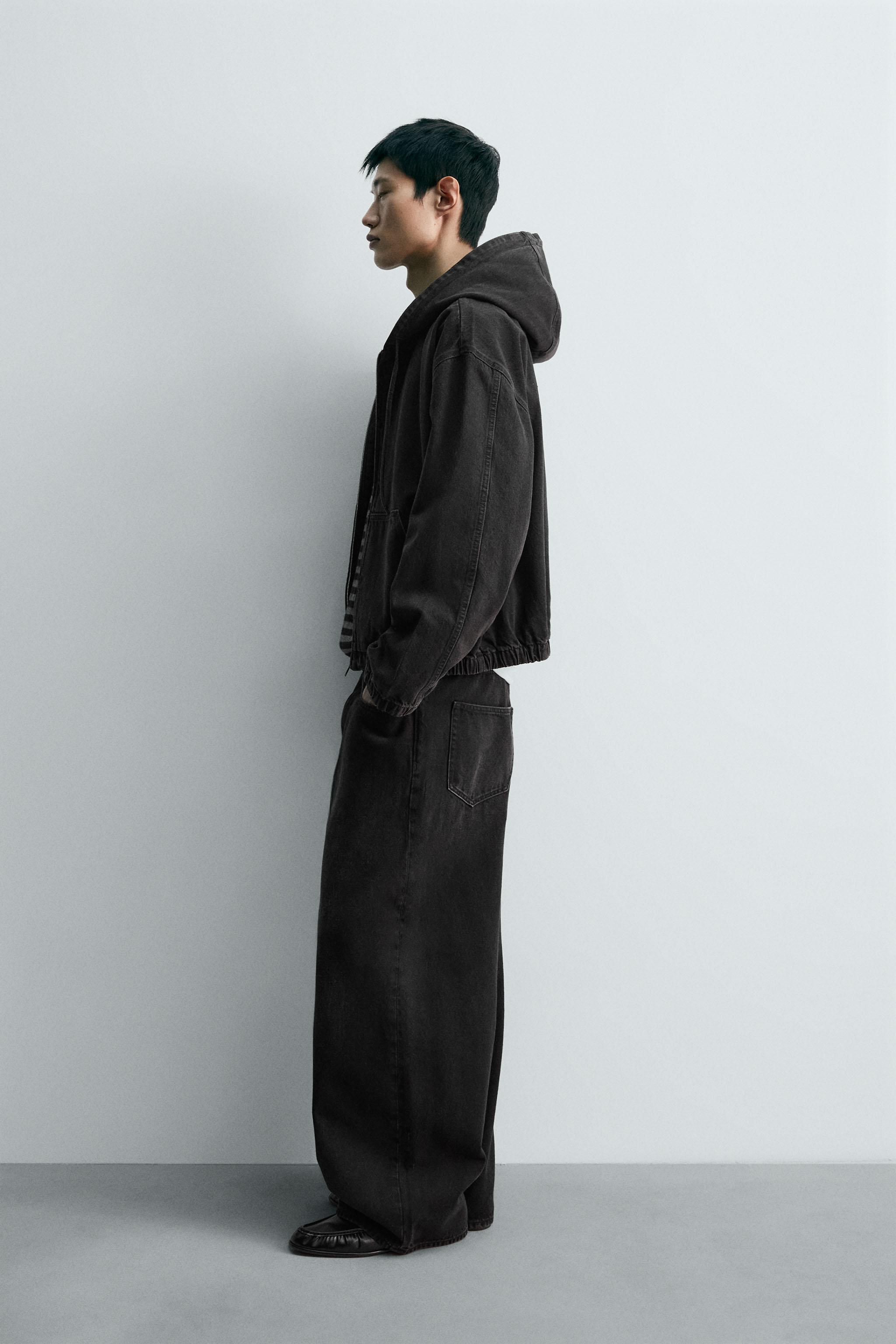 刺繍入りフード付きデニムジャケット - カーボン | ZARA Japan / 日本
