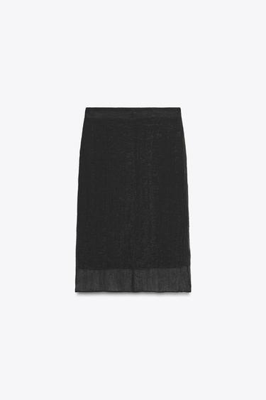 FALDA MIDI ORGANZA EFECTO ARRUGADO - Negro de Zara
