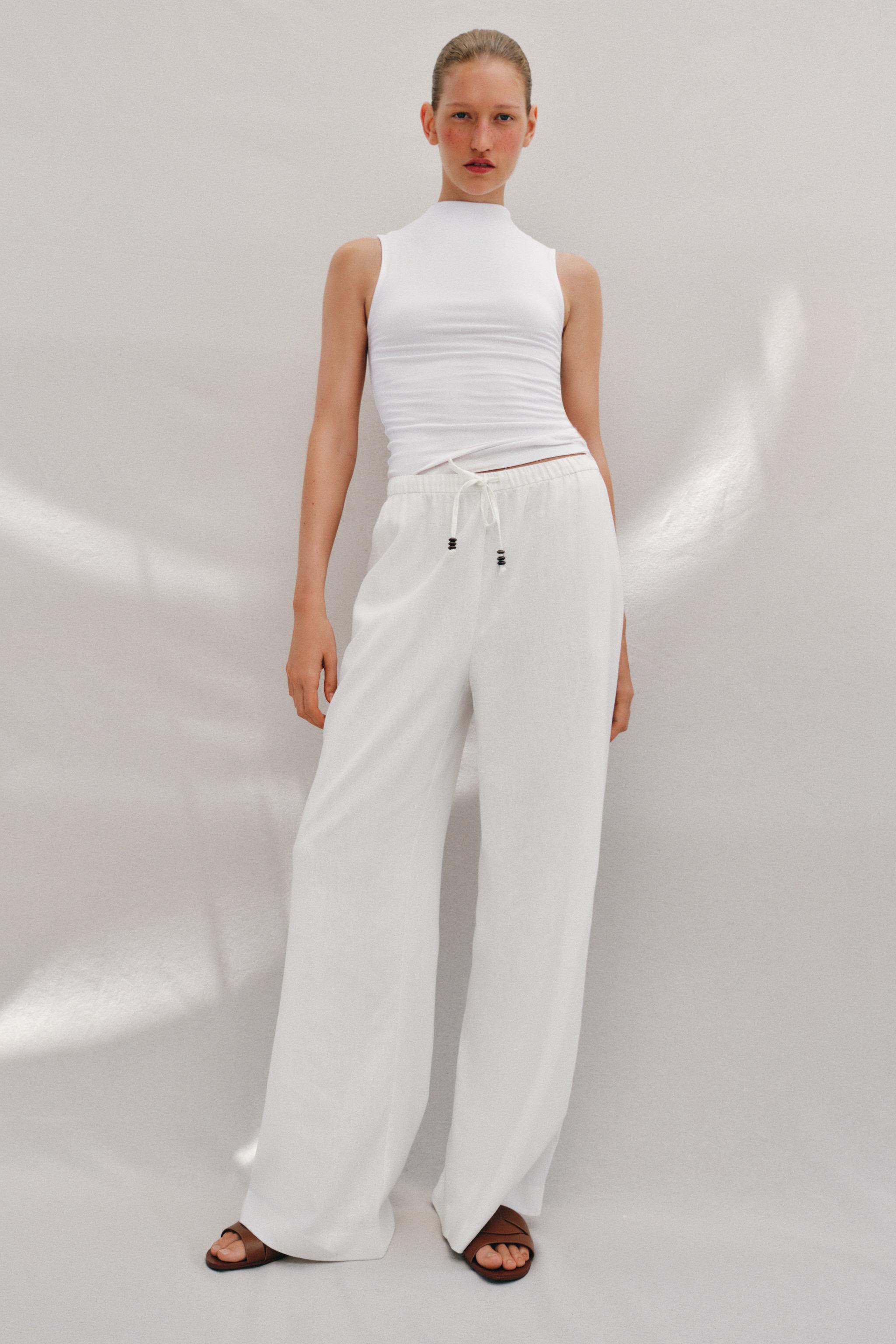 LINEN STRAIGHT LEG PANTS — White