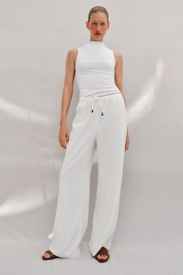 STRAIGHT LINEN BLEND TROUSERS - White by Zara