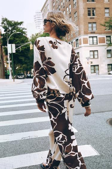 CALÇA CRUZADA ESTAMPADA FLORAL - Cru / Castanho da Zara