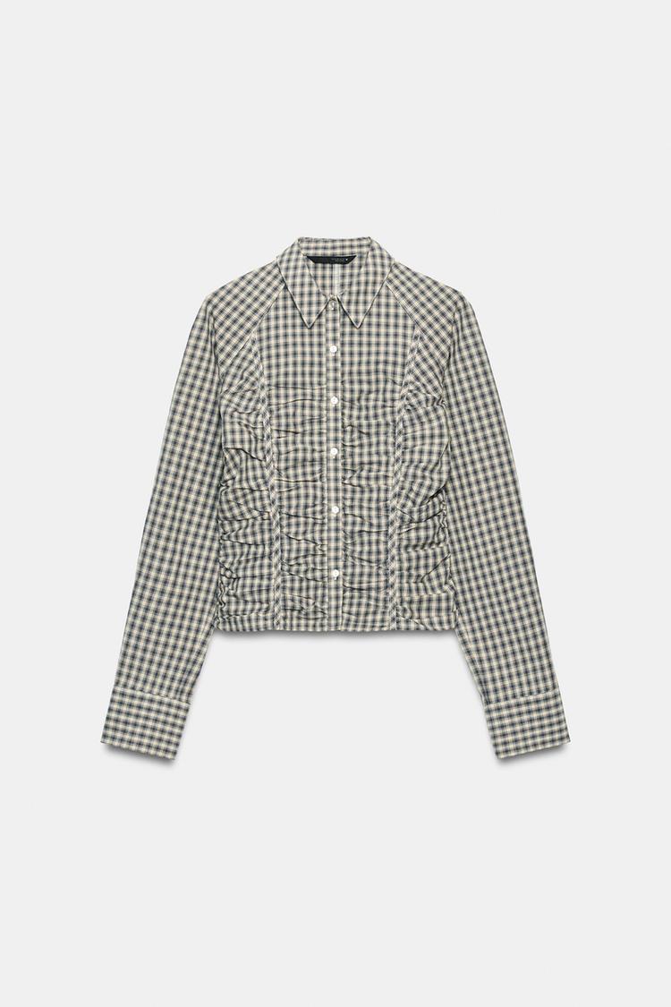 CHECKS GATHERED POPLIN SHIRT