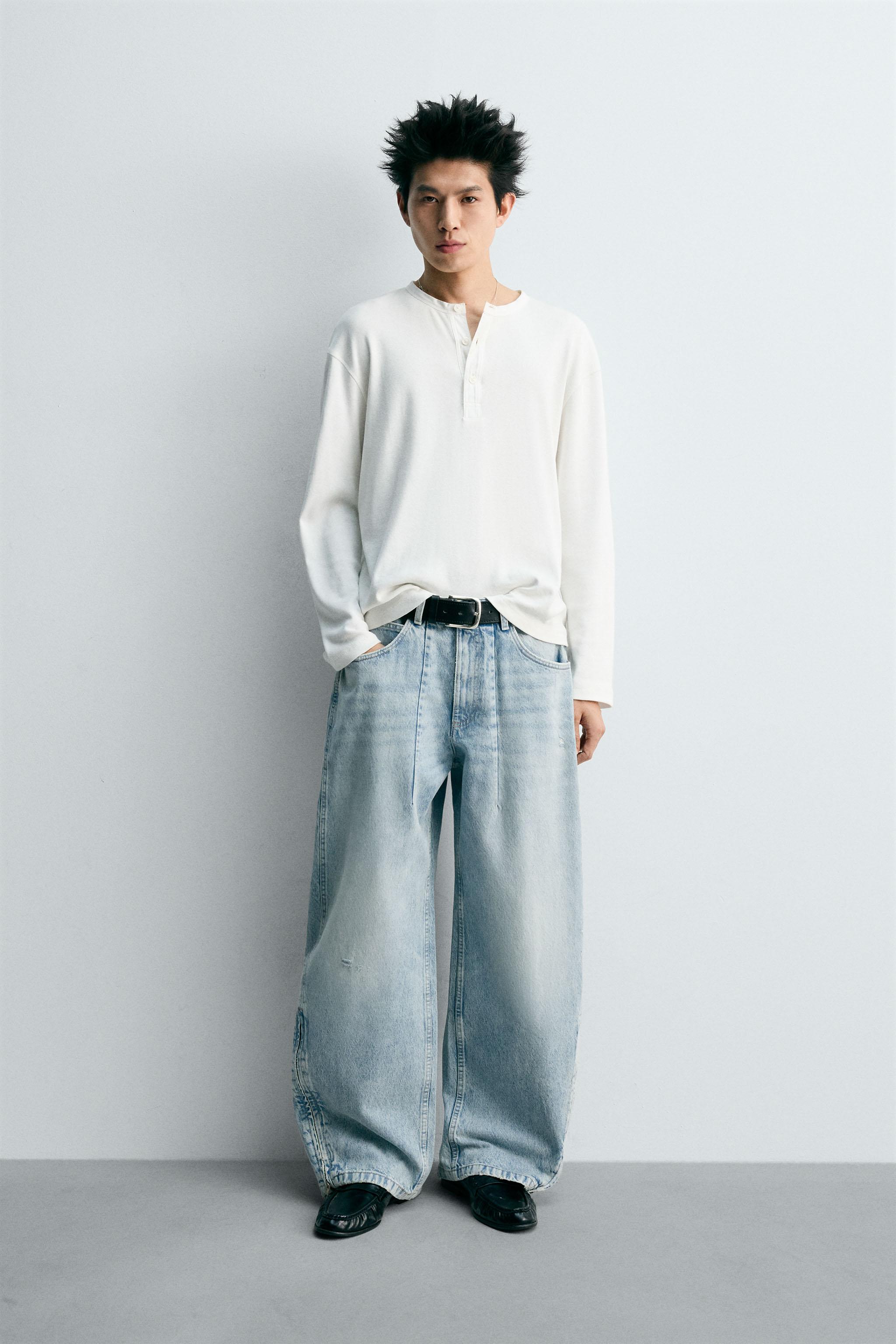 バルーンフィットジッパーデニムパンツ - ブルー/グリーン | ZARA 