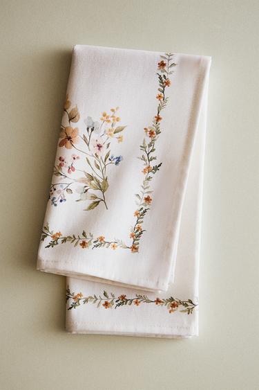 SERVET MET BLOEMENPRINT (2-PACK) - Groen van Zara