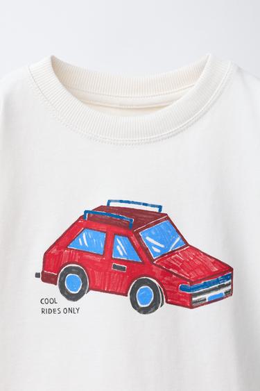 CAR PRINT T-SHIRT - Ecru by Zara - Image 2