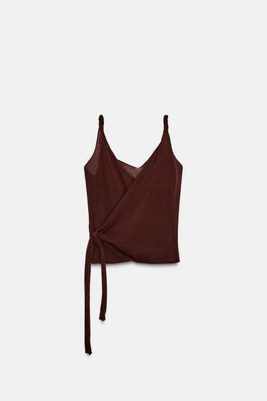 TOP DE TRICÔ COM LAÇO - Marrom da Zara