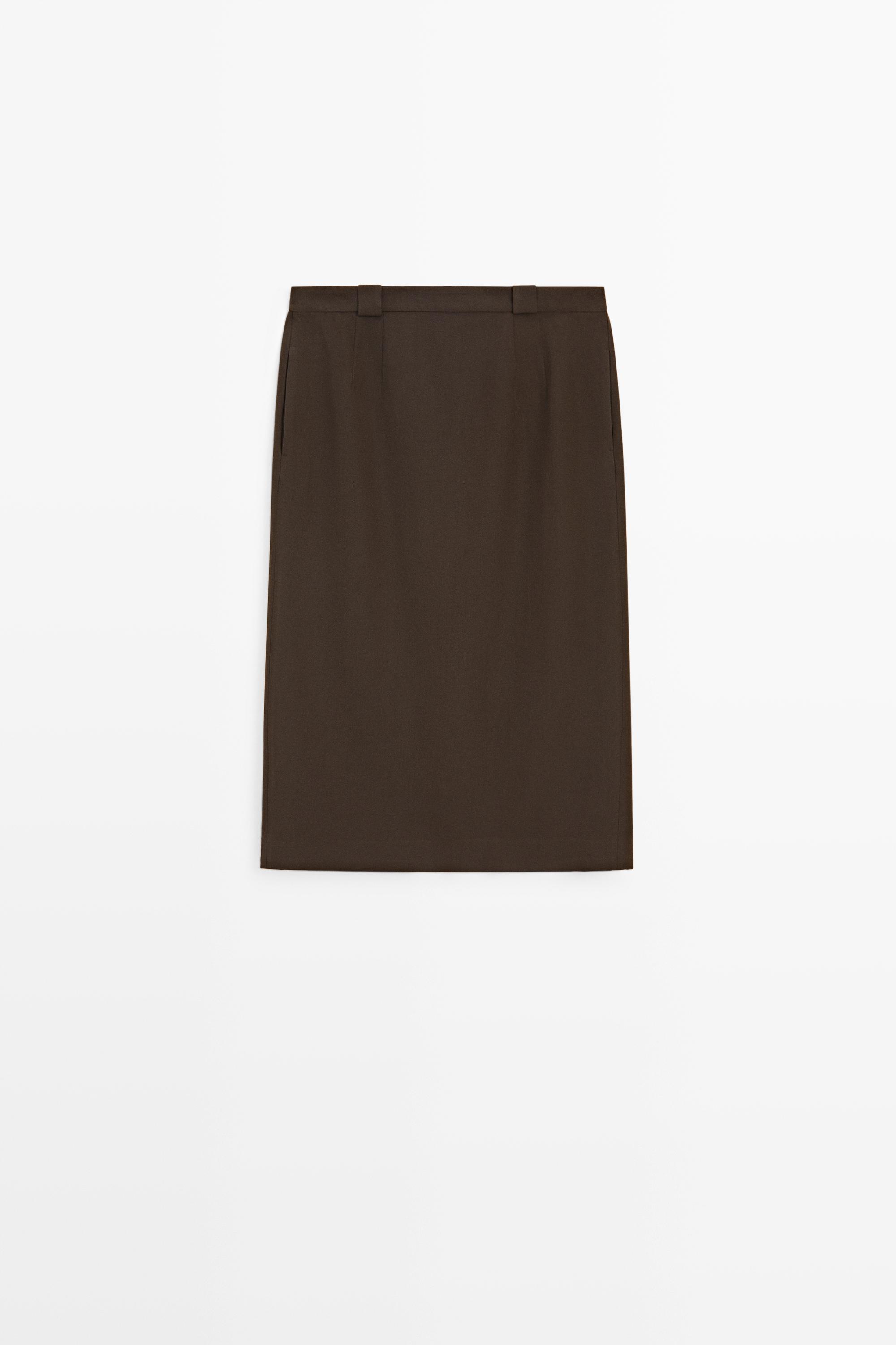 Straight wool blend midi skirt — Dark brown