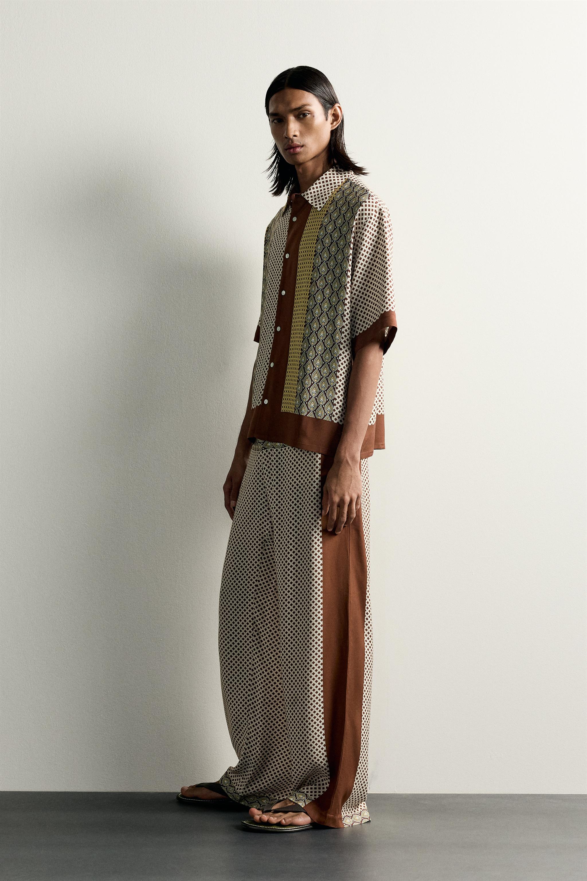 Мужские рубашки Zara LIMITED EDITION MIXED PRINT FLOWY SHIRT — фото 4