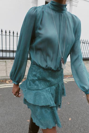 ROBE COURTE BIMATIÈRE À VOLANTS - Vert d'eau de Zara - Image 3