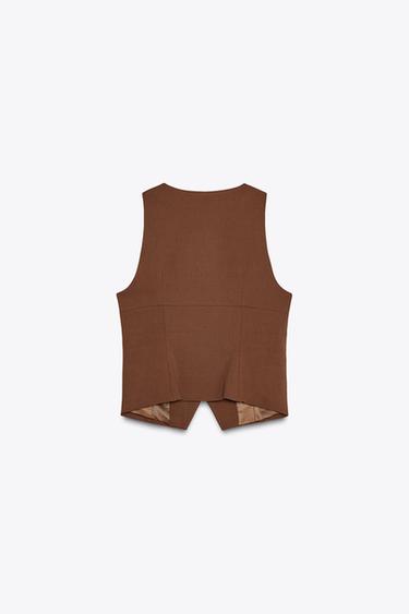 GILET À POCHES PASEPOILÉES - Marron clair de Zara - Image 5